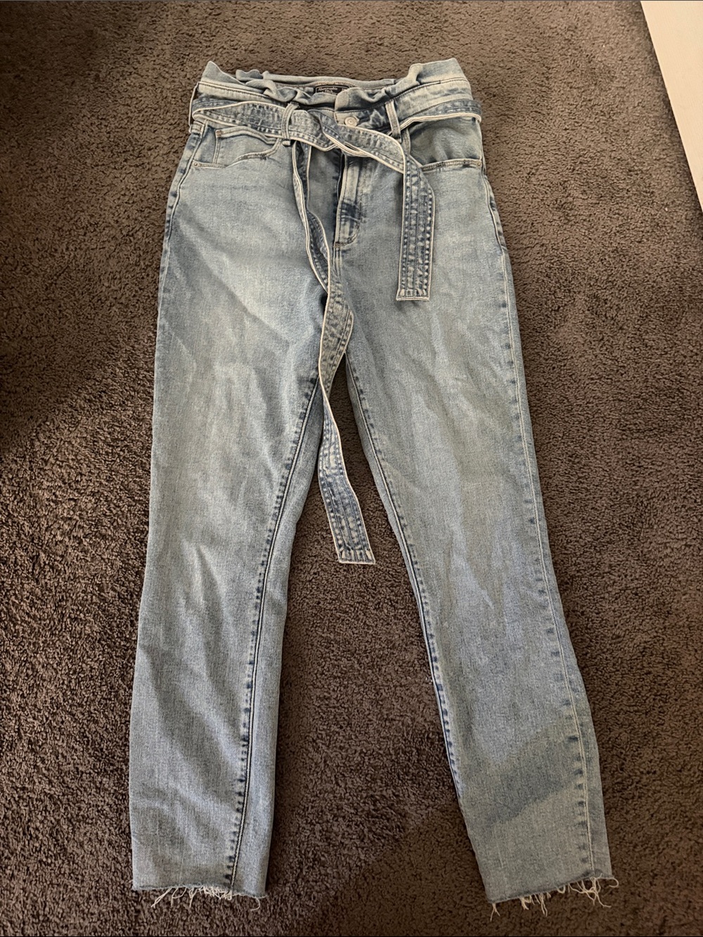 A&F Light Wash Paperbag Waist Jeans with Tie Belt
